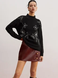 Clearance Mock Neck Floral Shift Sweater Sweater Tops|Sweaters & Cardigans