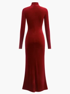 Mock Neck Knotted Velvet Dress Cocktail & Party Dresses|Long Dresses