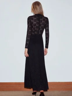 Discount Mock Neck Lace Zipper Dress Black Dresses|Casual Dresses