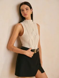 Clearance Mock Neck Lettuce Trim Sweater Vest Vests|Knitwear