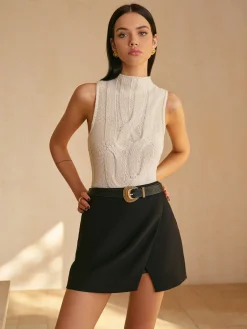 Clearance Mock Neck Lettuce Trim Sweater Vest Vests|Knitwear