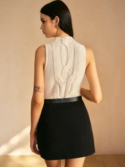 Clearance Mock Neck Lettuce Trim Sweater Vest Vests|Knitwear