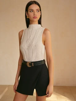 Clearance Mock Neck Lettuce Trim Sweater Vest Vests|Knitwear