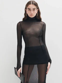 Sale Mock Neck Mesh Thin T-Shirt T-shirts|Matching Sets