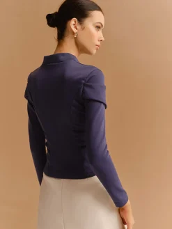 Clearance Mock Neck Metal-Detail Jersey Top T-shirts|Tops