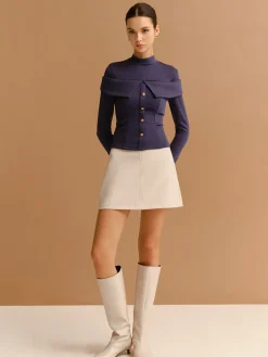 Mock Neck Metal-Detail Jersey Top T-shirts|Tops