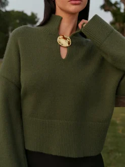 Sale Mock Neck Metal-Detail Short Sweater Knitwear|Tops