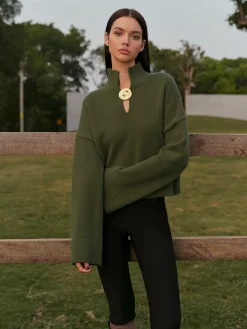 Sale Mock Neck Metal-Detail Short Sweater Knitwear|Tops