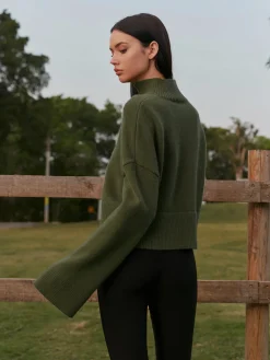 Sale Mock Neck Metal-Detail Short Sweater Knitwear|Tops