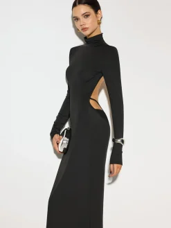 Sale Mock Neck Open Back Long Dress Dresses