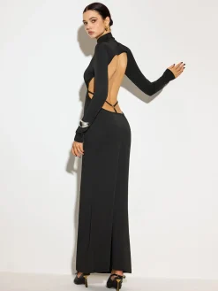 Sale Mock Neck Open Back Long Dress Dresses