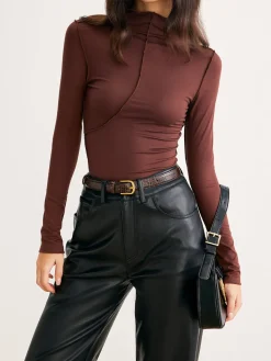 Online Mock Neck Piping Slim Jersey Top T-shirts|Tops