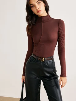 Online Mock Neck Piping Slim Jersey Top T-shirts|Tops
