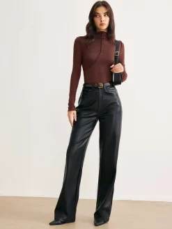 Online Mock Neck Piping Slim Jersey Top T-shirts|Tops