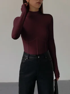 Best Mock Neck Piping Slim T-Shirt T-shirts|Tops