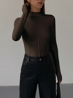 Best Mock Neck Piping Slim T-Shirt T-shirts|Tops