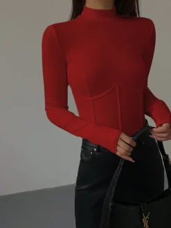 Best Mock Neck Piping Slim T-Shirt T-shirts|Tops