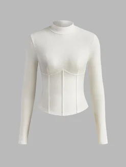 Best Mock Neck Piping Slim T-Shirt T-shirts|Tops