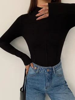 Best Mock Neck Piping Slim T-Shirt T-shirts|Tops