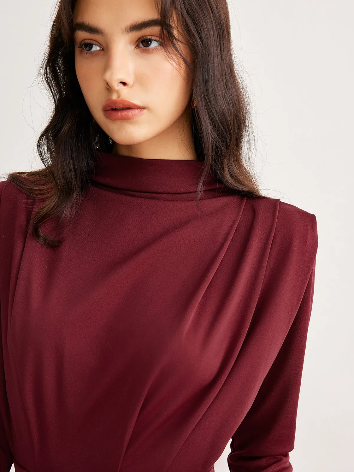 Sale Mock Neck Pleated Jersey Dress Black Dresses|Casual Dresses