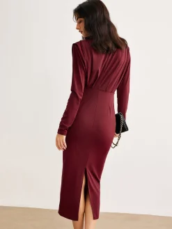 Sale Mock Neck Pleated Jersey Dress Black Dresses|Casual Dresses