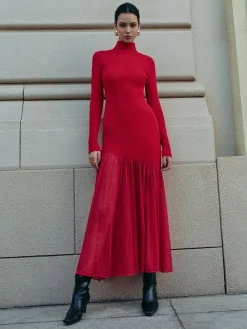 Best Mock Neck  Pleated Panel Sweater Dress Black Dresses|Sweater Dresses