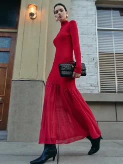Best Mock Neck  Pleated Panel Sweater Dress Black Dresses|Sweater Dresses