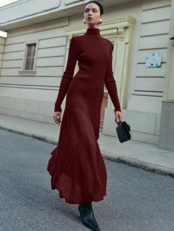 Best Mock Neck  Pleated Panel Sweater Dress Black Dresses|Sweater Dresses
