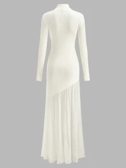 Clearance Mock Neck  Pleated Panel Sweater Dress Sweater Dresses|Work Dresses