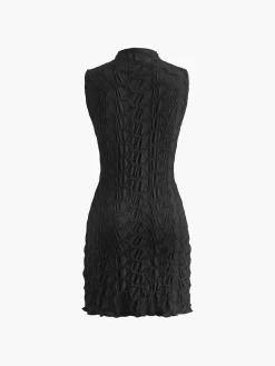Discount Mock Neck Plisse Detailed Dress Black Dresses|Casual Dresses