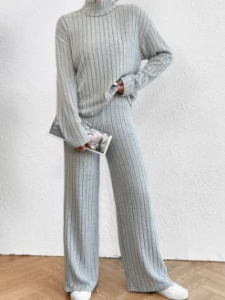Best Mock Neck Ribbed Cozy Pants Set Pants Sets|Matching Sets