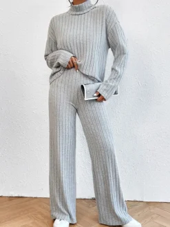 Best Mock Neck Ribbed Cozy Pants Set Pants Sets|Matching Sets