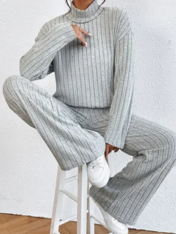Best Mock Neck Ribbed Cozy Pants Set Pants Sets|Matching Sets