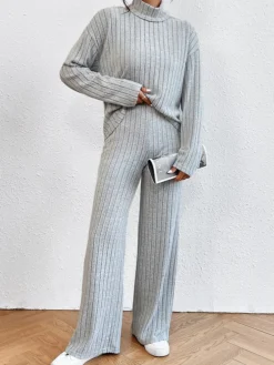 Best Mock Neck Ribbed Cozy Pants Set Pants Sets|Matching Sets
