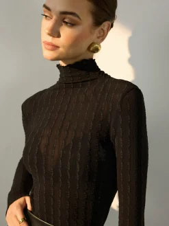 Best Mock Neck Semi-Sheer Slim Blouse Blouses & Shirts|Tops