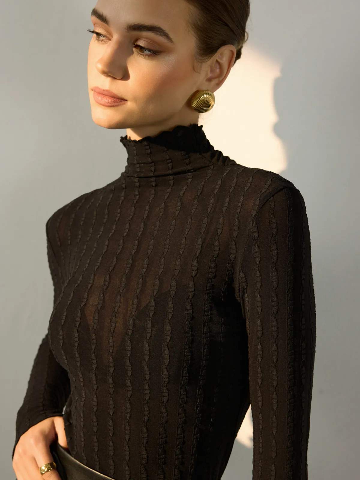 Best Mock Neck Semi-Sheer Slim Blouse Blouses & Shirts|Tops