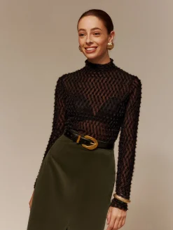 Online Mock Neck Semi-Sheer T-Shirt T-shirts|Matching Sets