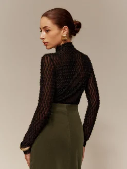 Online Mock Neck Semi-Sheer T-Shirt T-shirts|Matching Sets