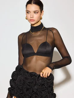 Clearance Mock Neck Sheer Mesh T-Shirt Matching Sets|Tops