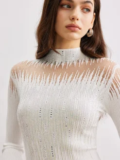 Discount Mock Neck Sheer-Detail Knit Top Sweater Tops|Sweaters & Cardigans