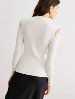 Discount Mock Neck Sheer-Detail Knit Top Sweater Tops|Sweaters & Cardigans