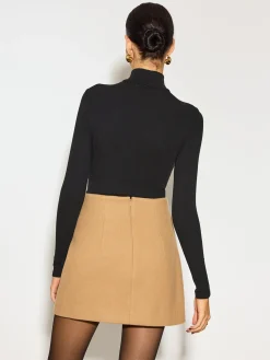 Outlet Mock Neck Sheer-Detail Skinny Top Tops