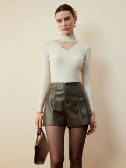 Hot Mock Neck Sheer-Detail Slim Blouse Blouses & Shirts|Tops
