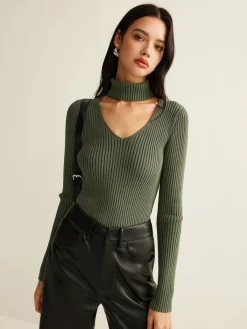 Hot Mock Neck Skinny Knit Top Sweater Tops|Sweaters & Cardigans