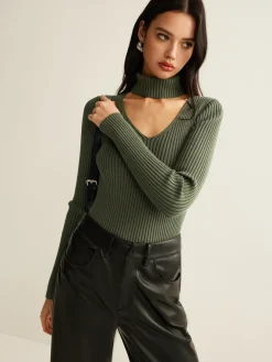 Hot Mock Neck Skinny Knit Top Sweater Tops|Sweaters & Cardigans