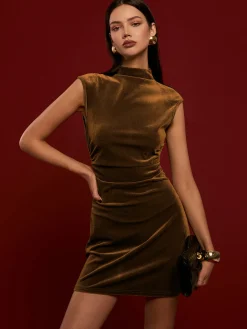 Best Mock Neck Sleeveless Velvet Dress Dresses