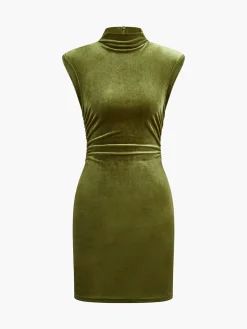 Best Mock Neck Sleeveless Velvet Dress Dresses