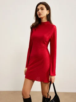 Sale Mock Neck Textu Dress Casual Dresses|Work Dresses