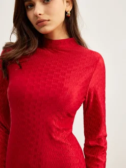 Sale Mock Neck Textu Dress Casual Dresses|Work Dresses