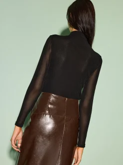 Sale Mock Neck Velvet Mesh Slim Top Tops